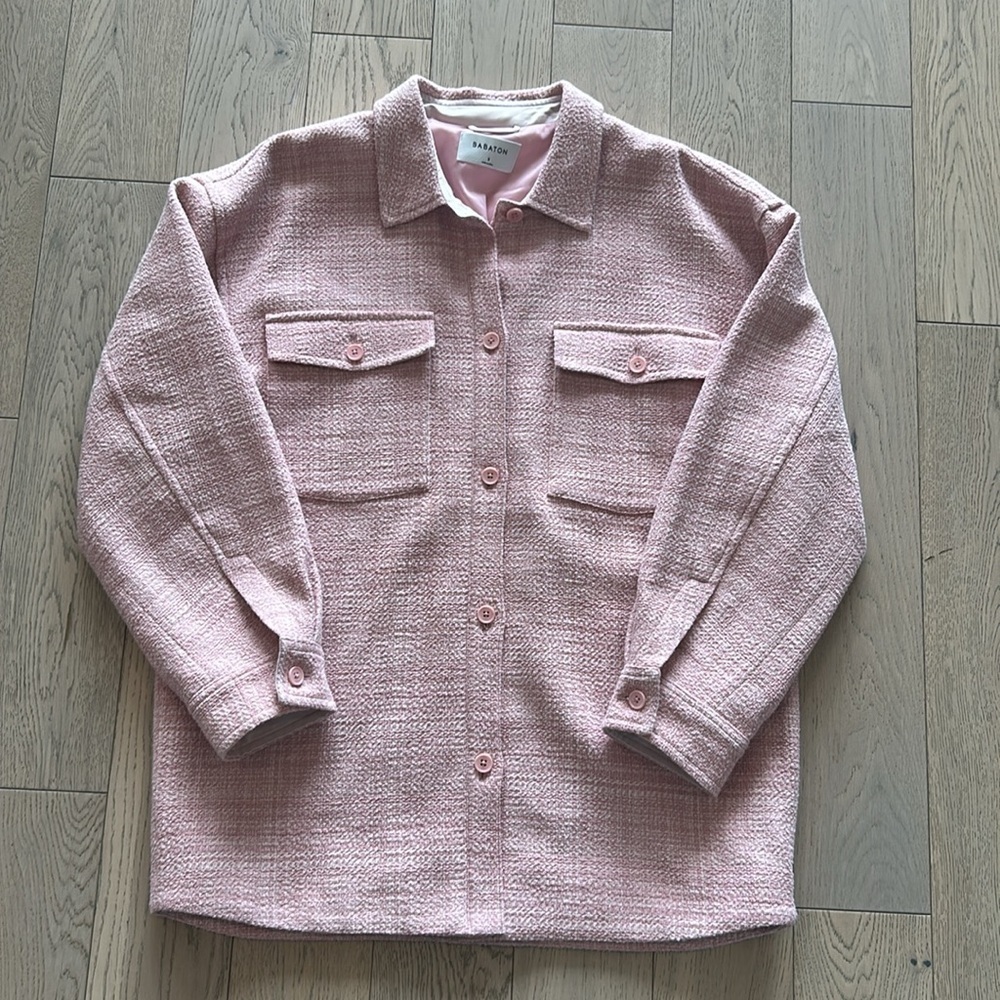 Aritzia Babaton Joan Pink Tweed Shirt Jacket size 3